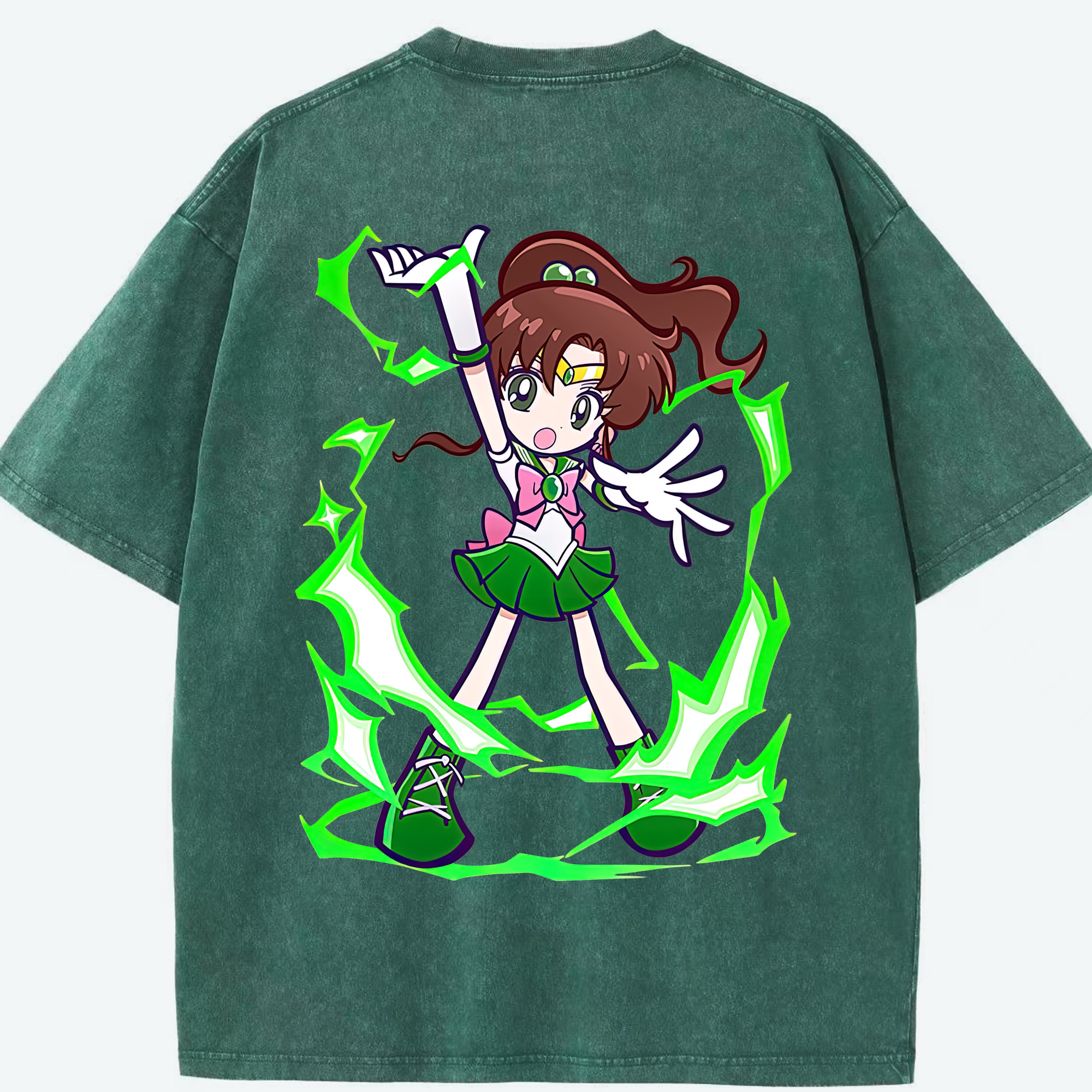 （画像用） 美少女戦士セーラームーン 木野 まこと きの まこと Sailor Moon Kino Makoto （セーラージュピター；Sailor Jupiter） 綿100% ヴィンテージ風 半袖Tシャツ（背面プリント）